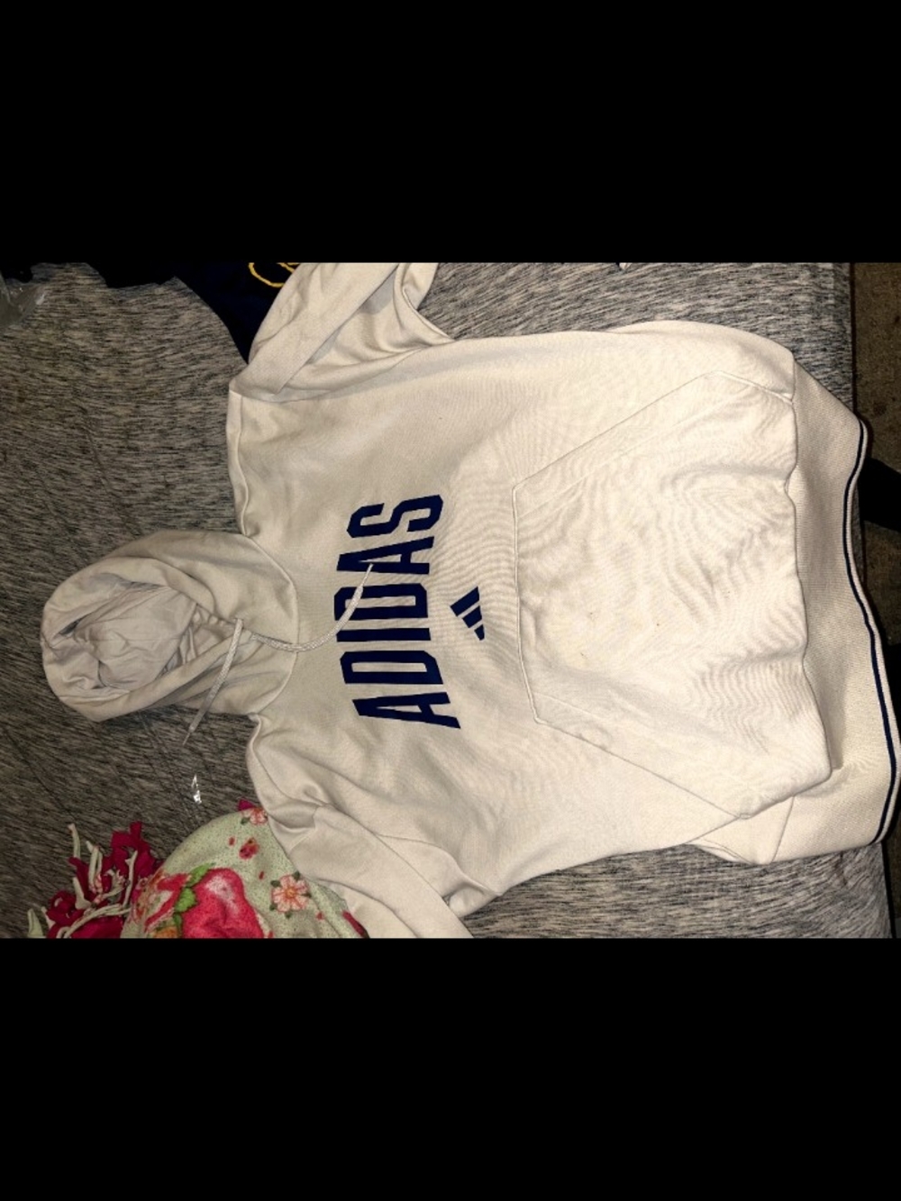 adidas White Crewneck Hoodie with Navy Logo